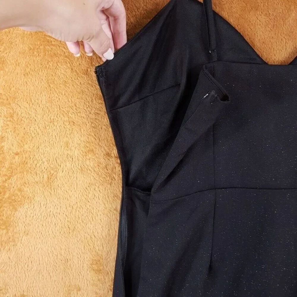 NSR Womens Dress Medium Black Mini Sheath Bodycon Sparkle Stretch Adjustable - Picture 6 of 11